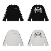 VINTAGE ストリート ダブルライオン ヘンリーネック ワッフルロングTシャツ T2292