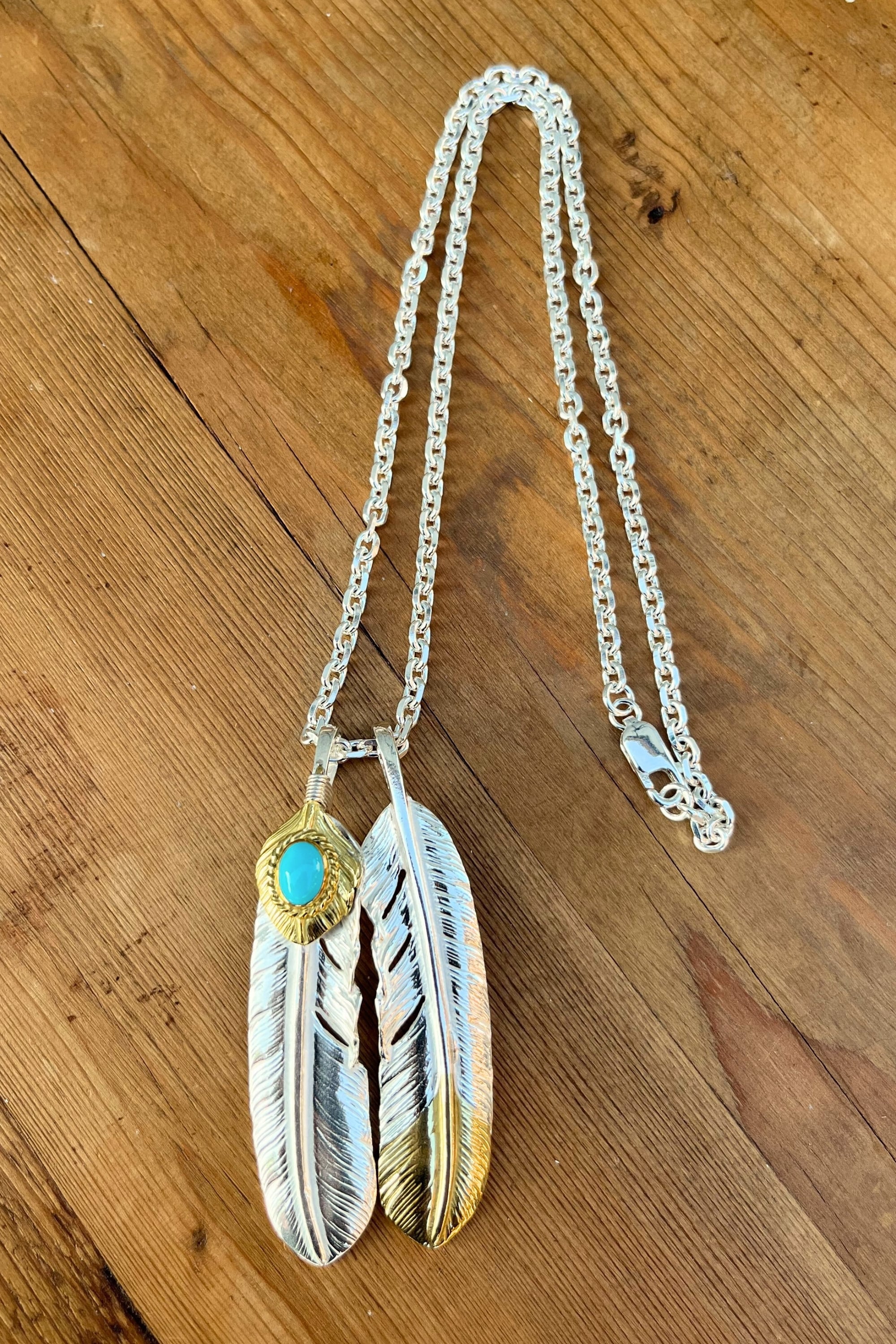 上金金縄ターコイズ付き特大フェザー（金の部分は真鍮）