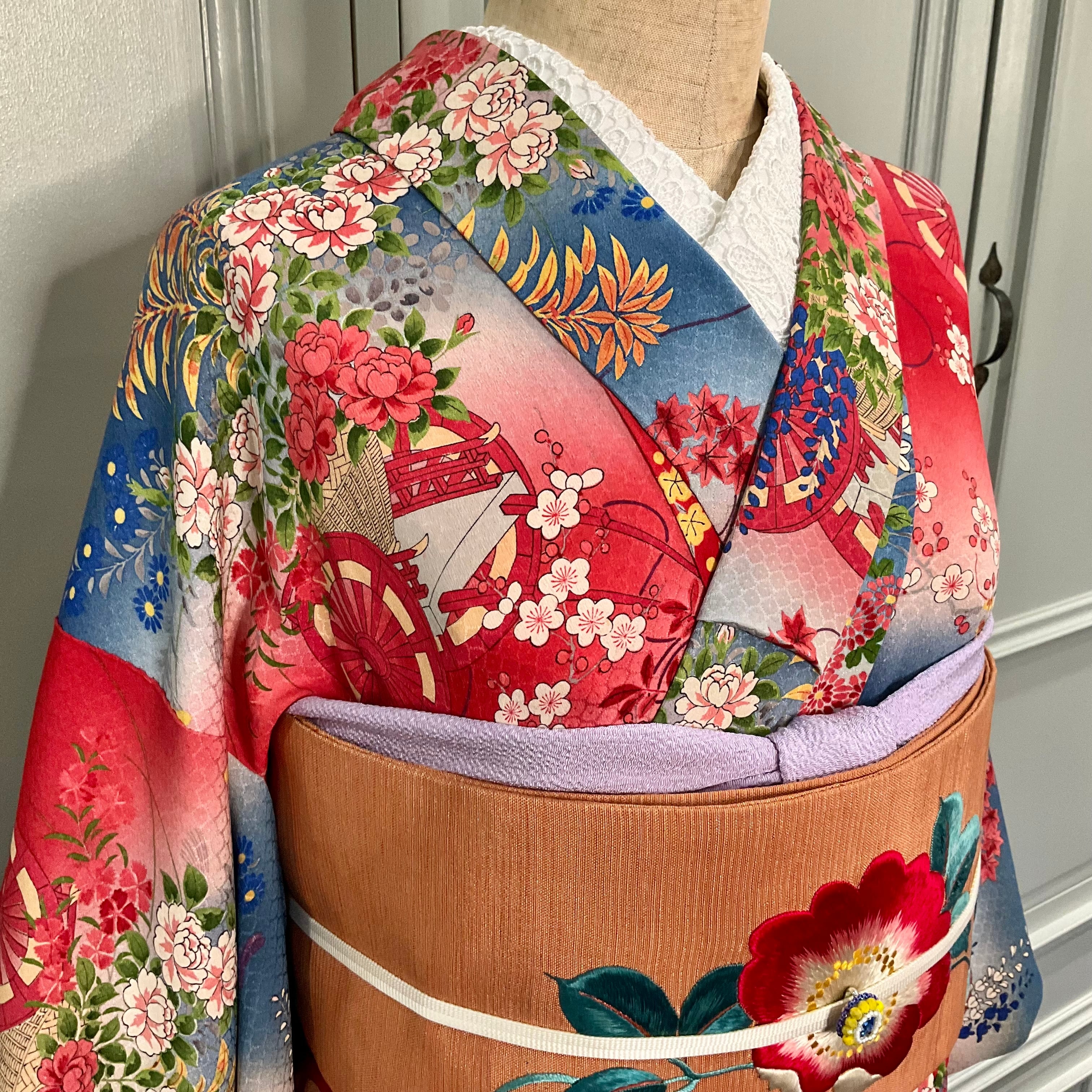 アンティーク着物 付下げ 梅 菊 花模様 AK-5004 - 訪問着・付け下げ 