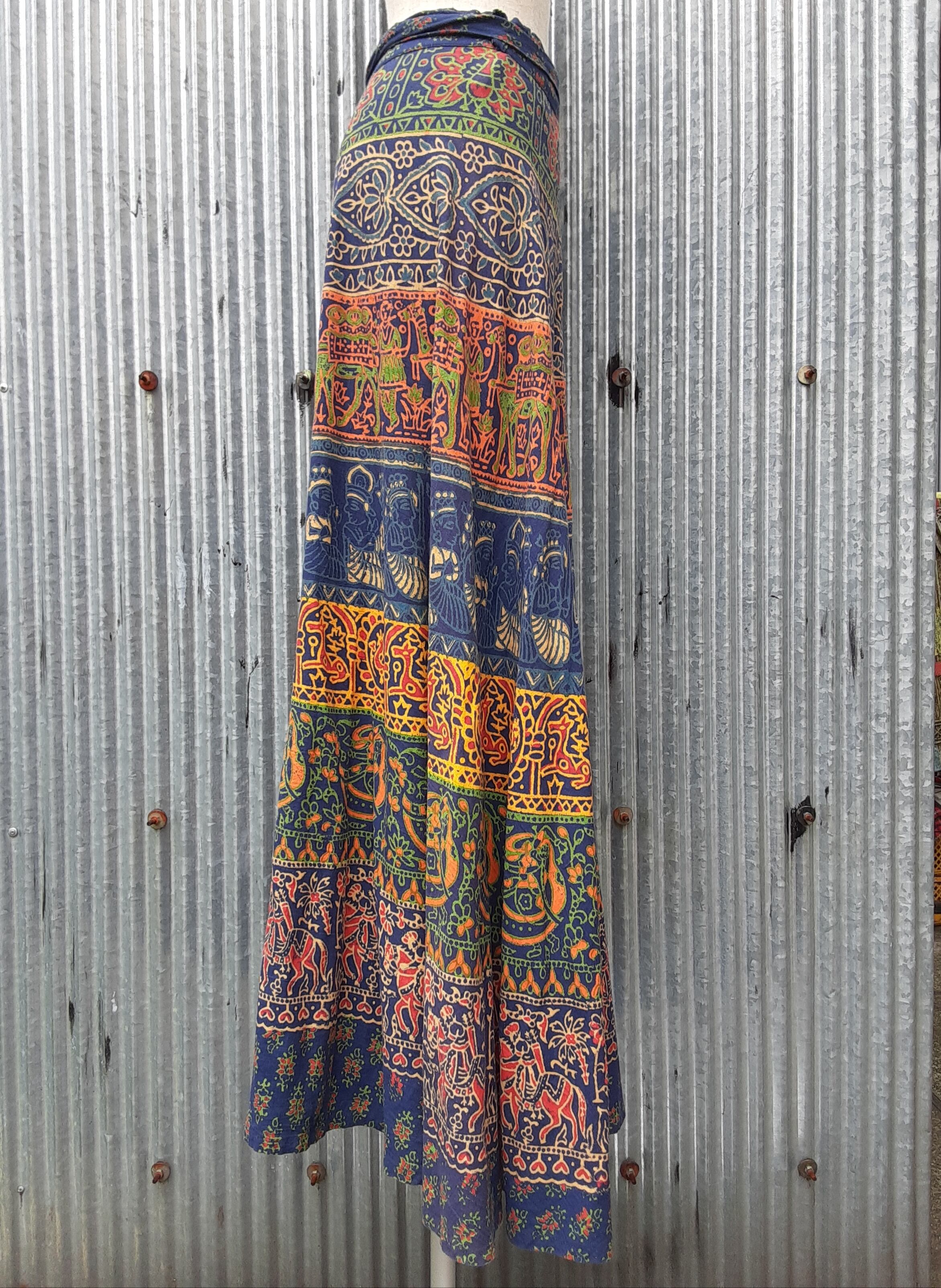 Indian 【6S-4】 ハンドブロックプリント コットンラップスカート アノーキ インド cotton ハンドブロッ wrapskirt／インド綿 handblockprint スカート
