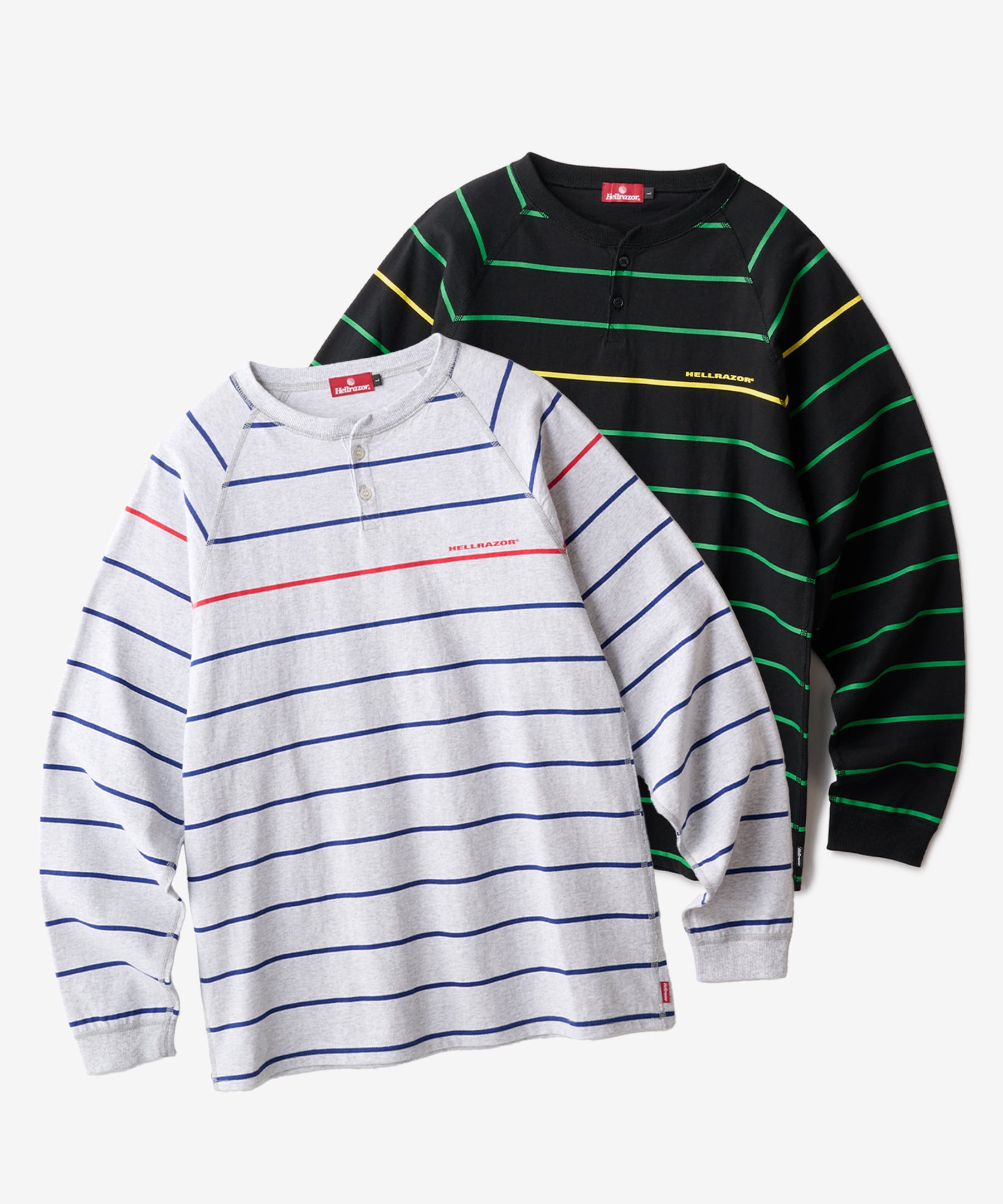 HELLRAZOR|STRIPED HENLEY LS SHIRT -2Color-