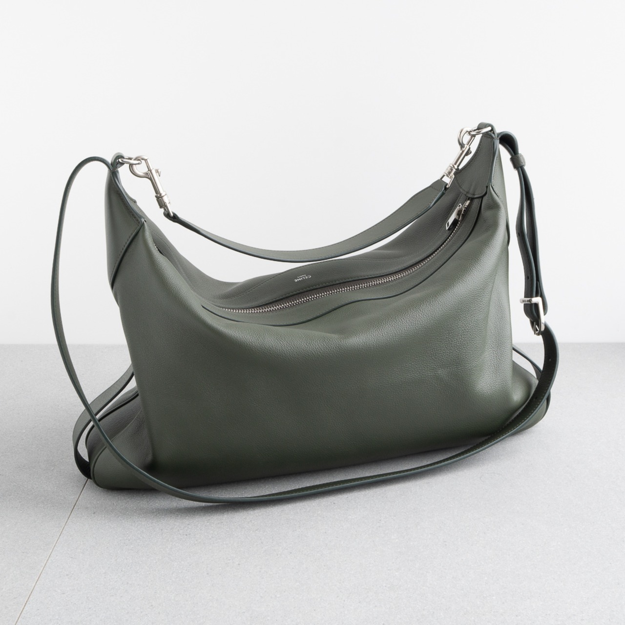 セリーヌ ラージ ストラップ ロミー カーキ レザー ショルダーバッグ