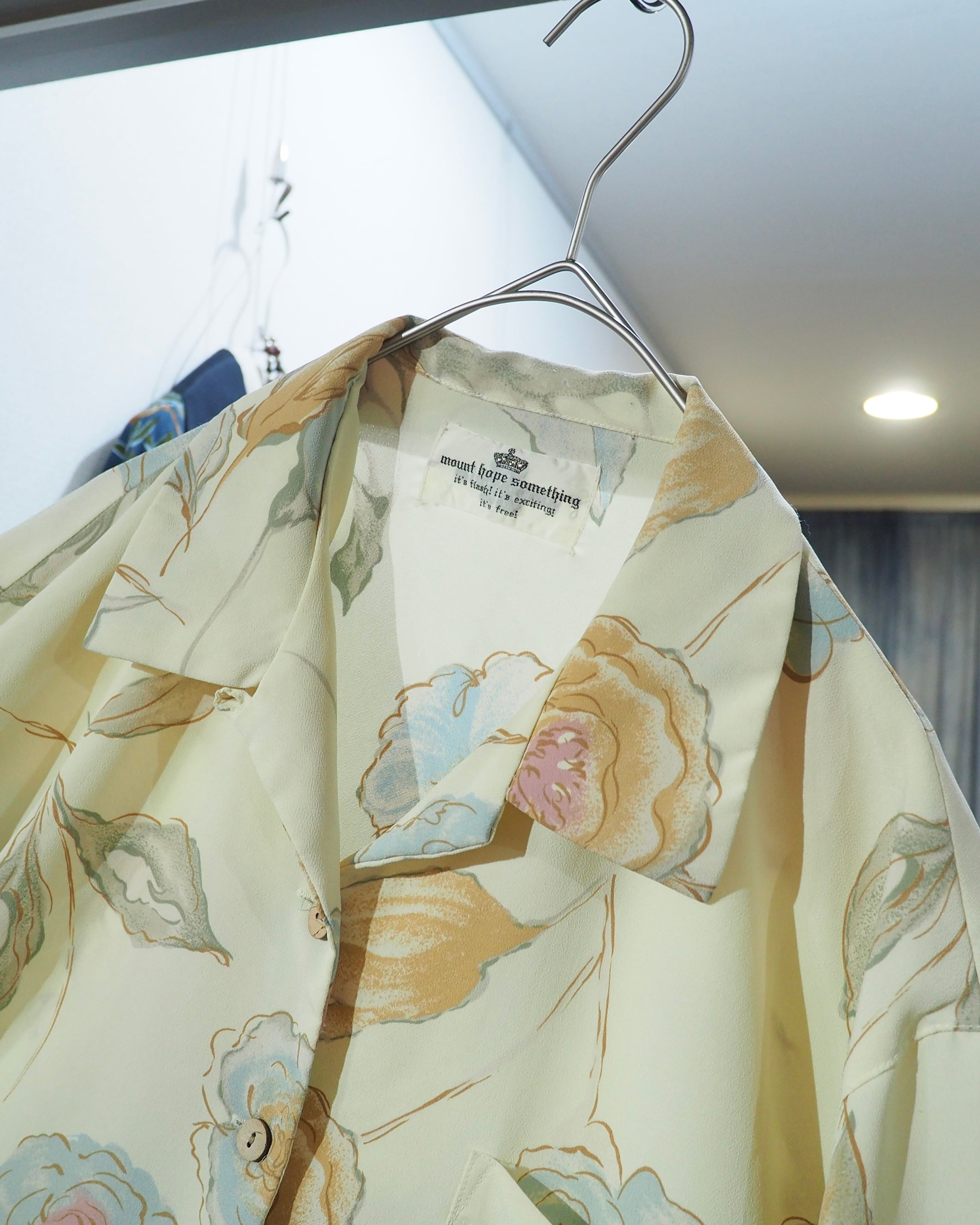 1980s Pale tone Flower printed vintage Open collar SS shirt