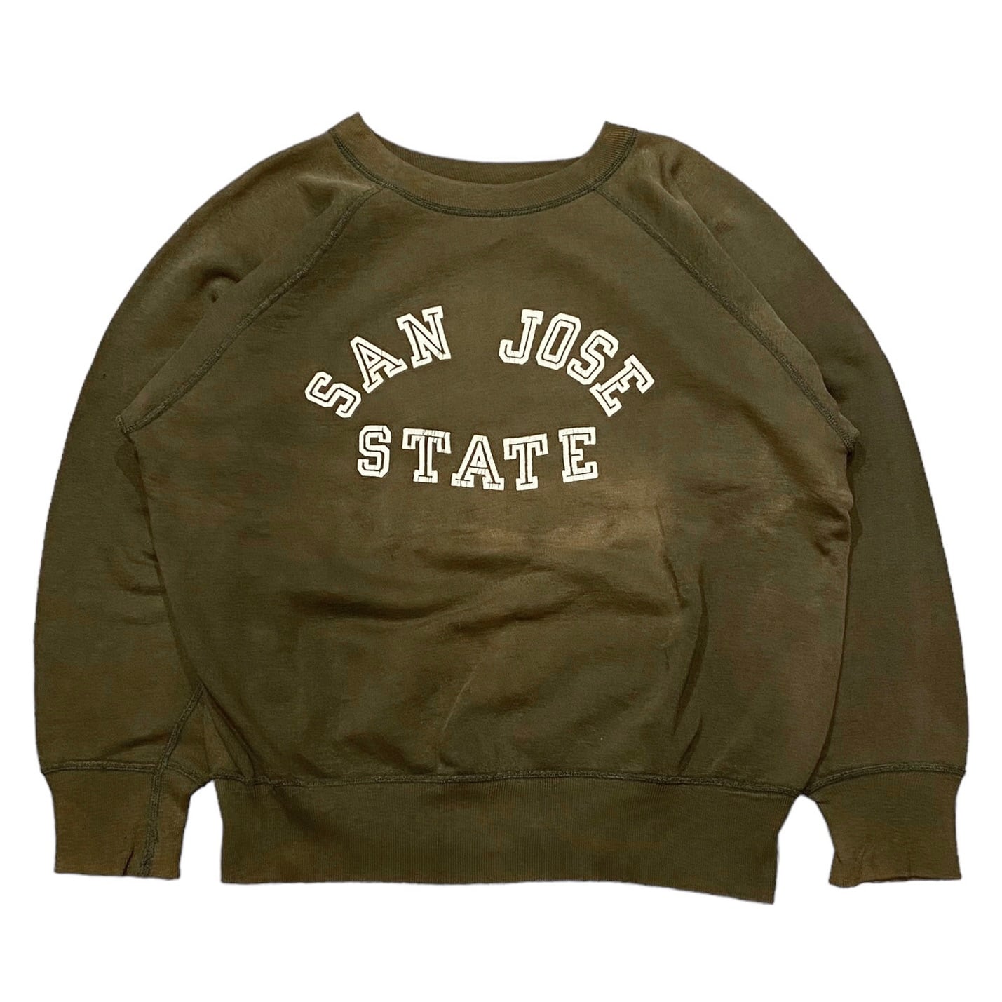 60's Vintage College Sweat / ヴィンテージ カレッジスウェット トレーナー プリント ラグランスリーブ オリーブ 古着