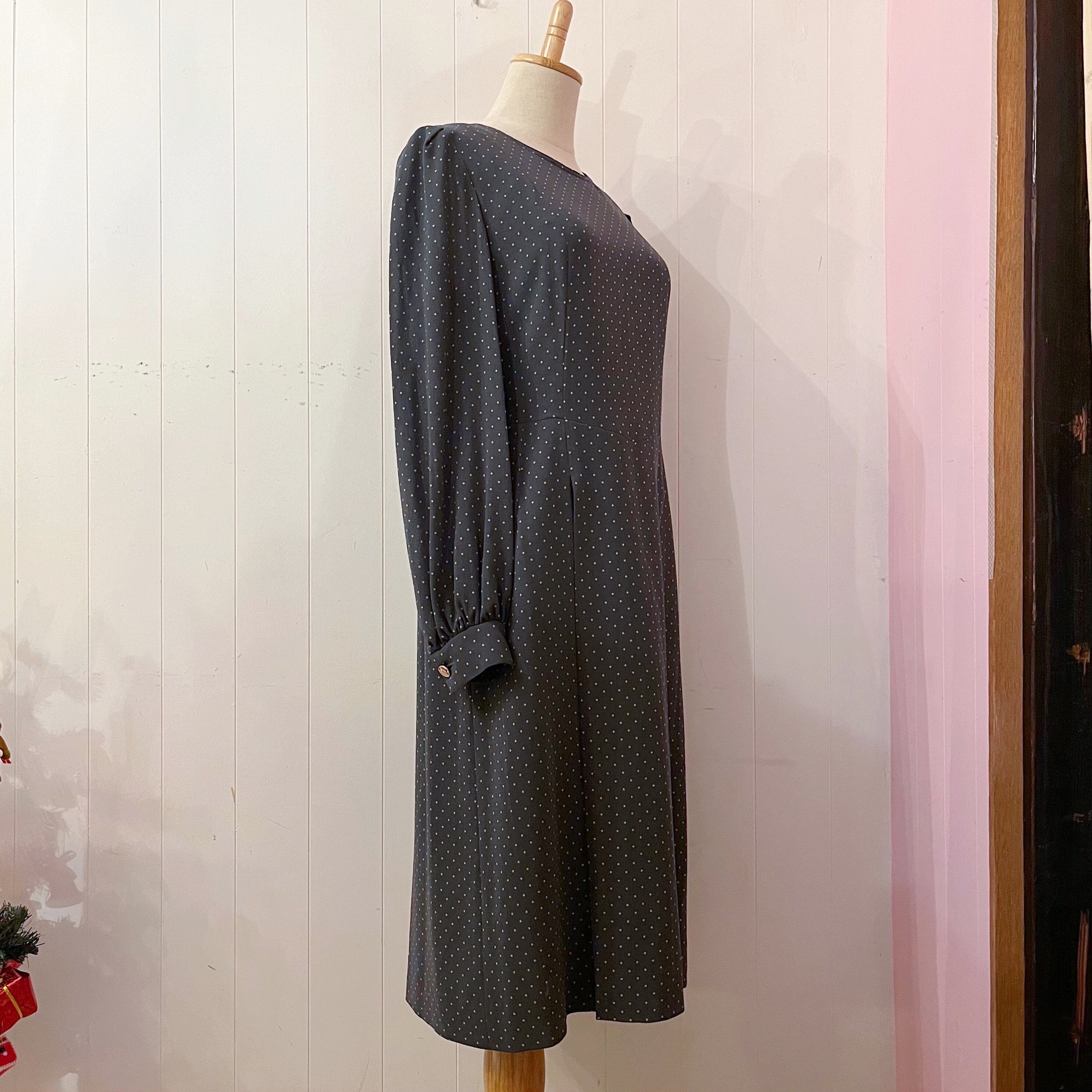 dark gray dot tuck flare one-piece