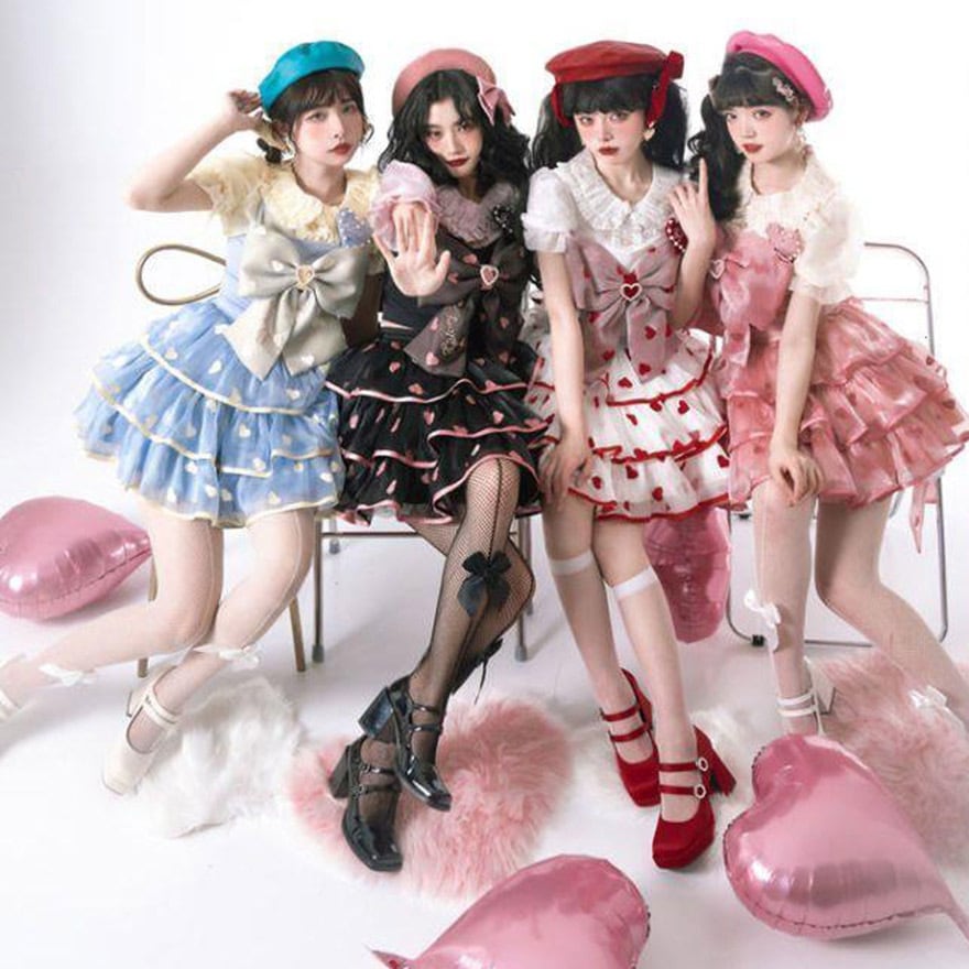 ライブ衣装 ロリィタ アイドル衣装 ハート柄 ティアードスカート セットアップ