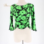 社交ダンス 衣装 スタンダード トップス レッスンウェア レディース 練習着 花柄 黄緑 黒 ブラック系 ライトグリーン系 長袖 バイカラー 花柄デザイン 伸縮性 フォーマル ウェア ダンス用 カジュアル 着やすい おしゃれ 目を引く 練習用 体型カバー シンプルスタイル ストレッチ素材 軽やか エレガント トレーニング用 飾り 柄物 レディースファッション 上品 仕立て 良品