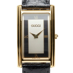 グッチ 腕時計 2600M クオーツ ホワイト文字盤 メッキ レザー レディース GUCCI 中古