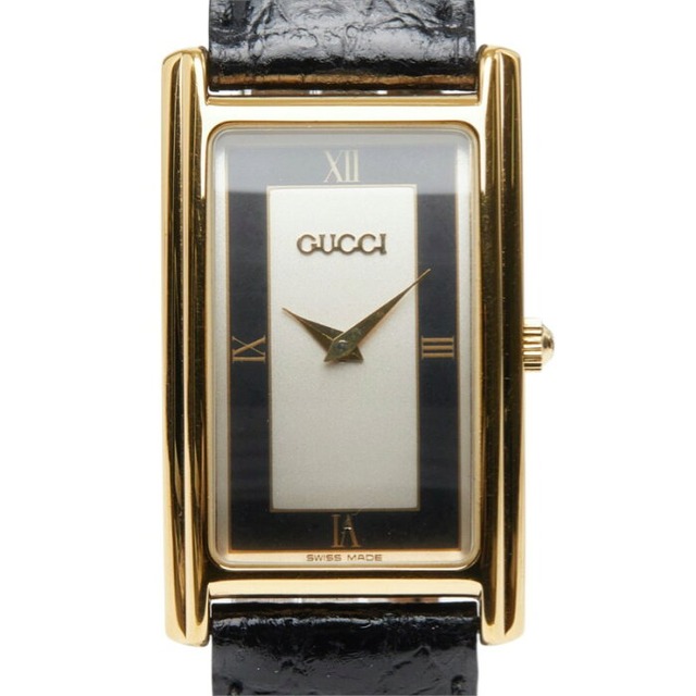 グッチ 腕時計 2600M クオーツ ホワイト文字盤 メッキ レザー レディース GUCCI 中古