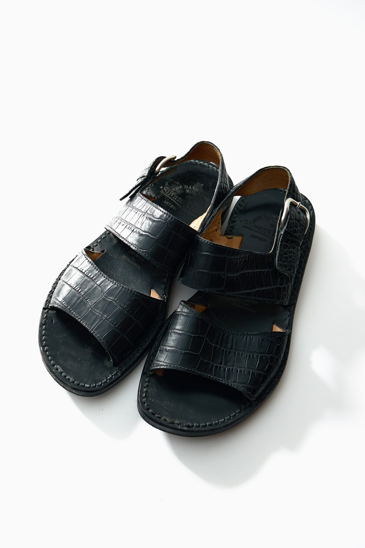 イタリア製】 Silvano Mazza LEATHER STRAP SANDALS BLACK FAUX