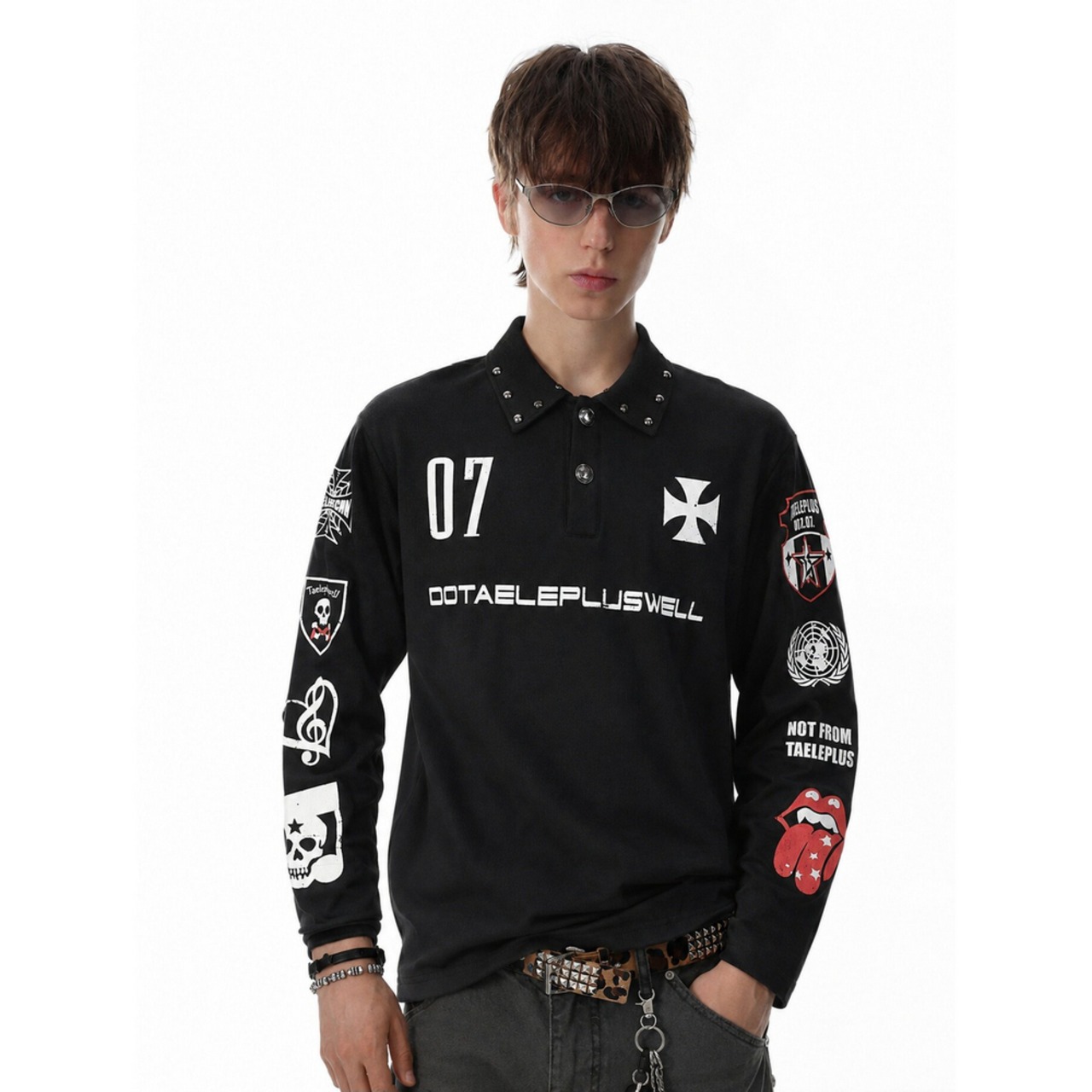 VINTAGE ストリート グラフィック ポロロングTシャツ T2304
