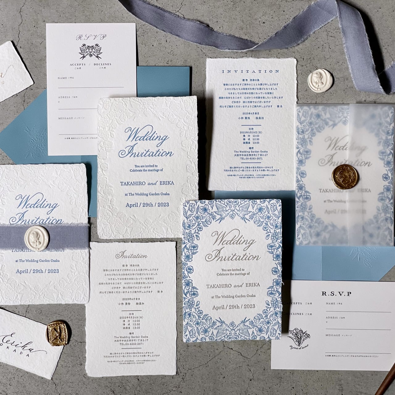 結婚式招待状 Blooming birds / クッションペーパー / 活版印刷