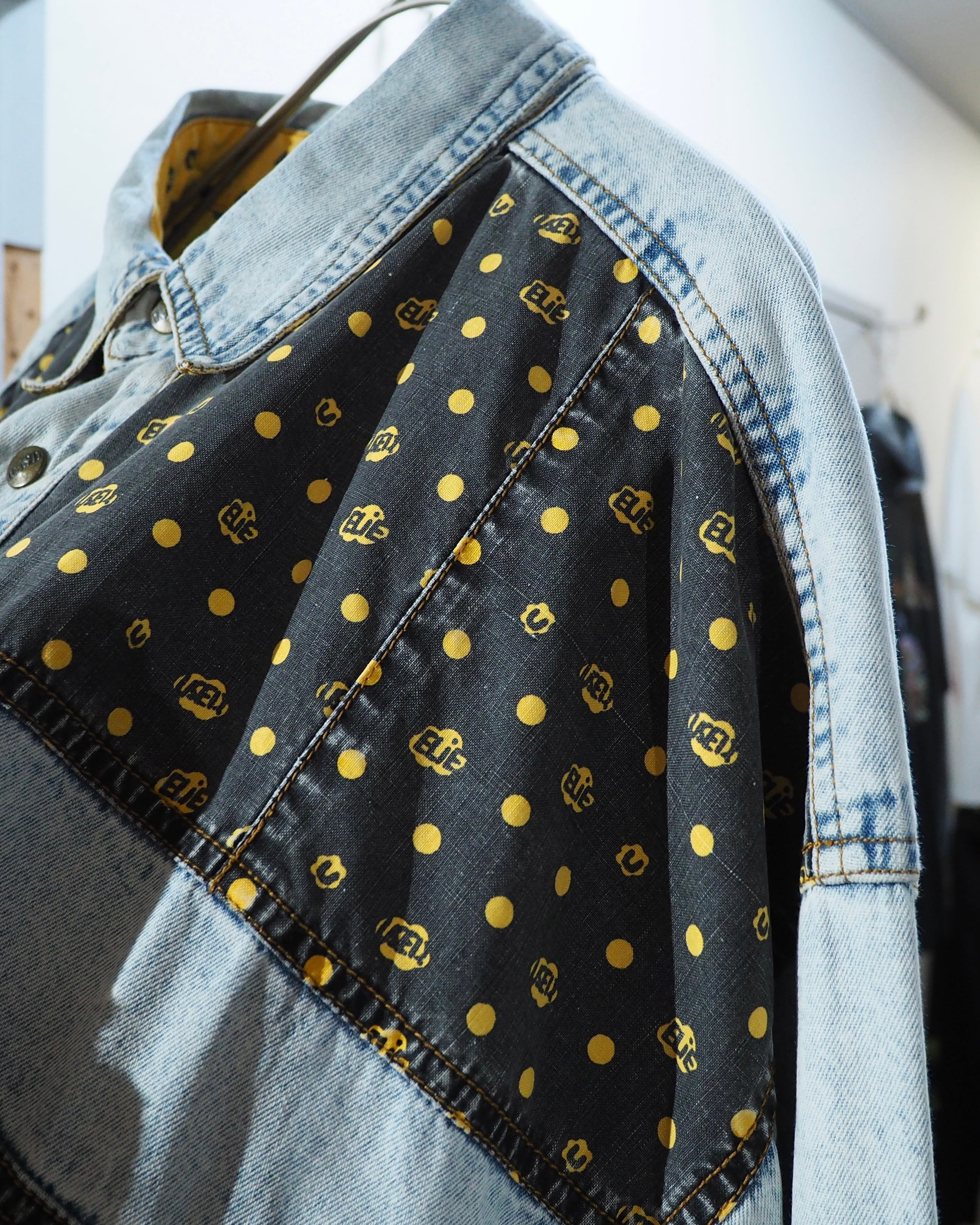 1990s " GET NAME USED " Dot Patchwork Custom vintage loose shirt