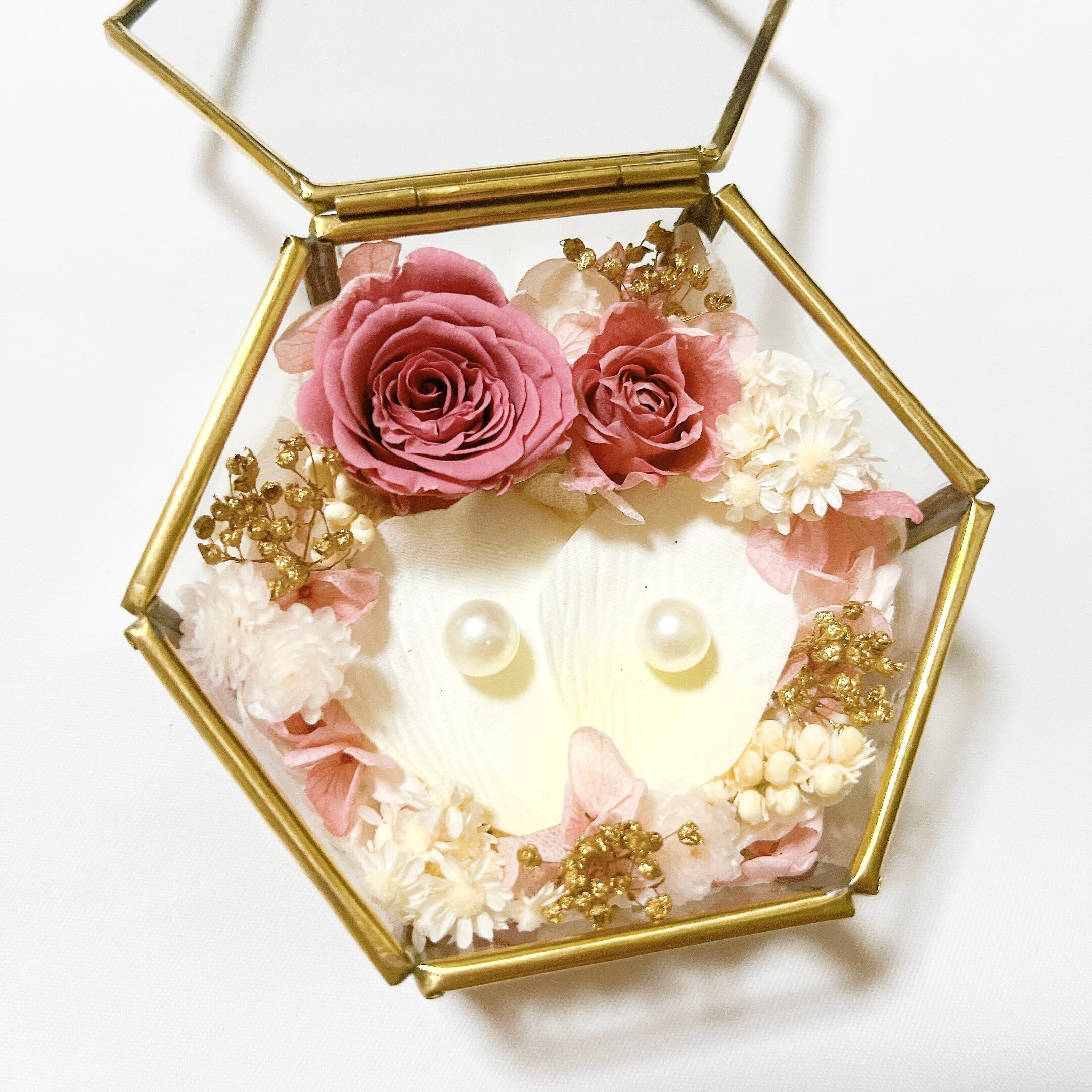 リングピロー ヌードピンク 大人ピンク パール ガラスケースリング