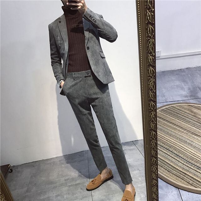 予約販売】メンズ スーツ コーデュロイ 無地 きれいめ ブラック グレー