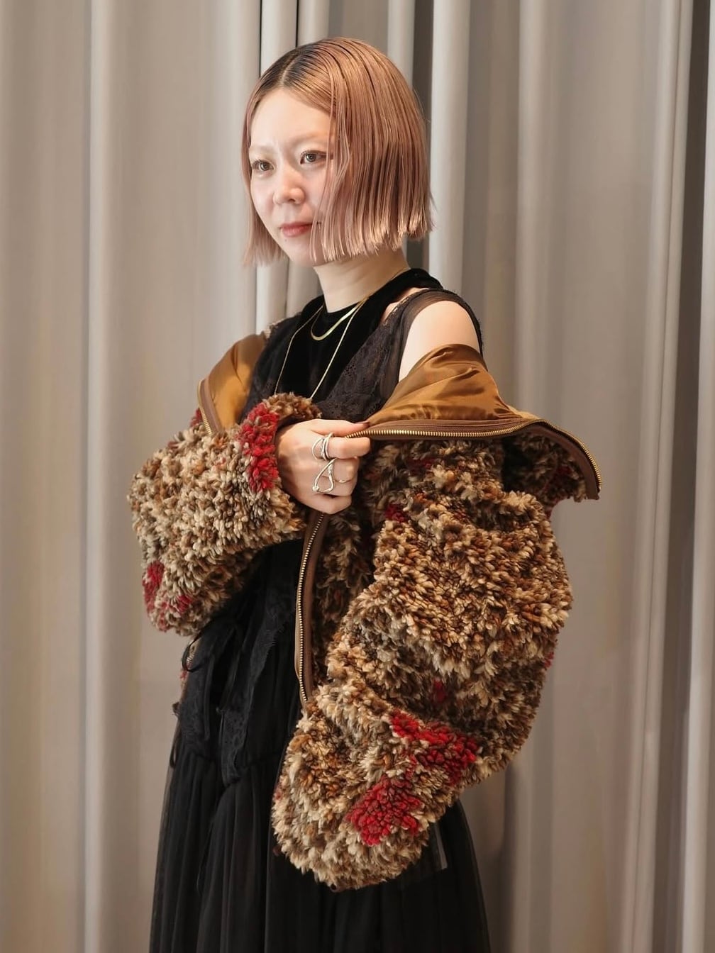 25AW】FUMIE TANAKA フミエタナカ / leopard boa food / ボアコート