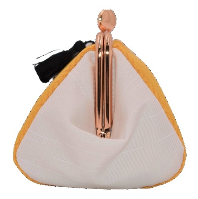 がま口 ポーチ (白×イエロー) 和柄 ジャガード織り 工房 手作り 日本製 エコパッケージ MX-0011-150