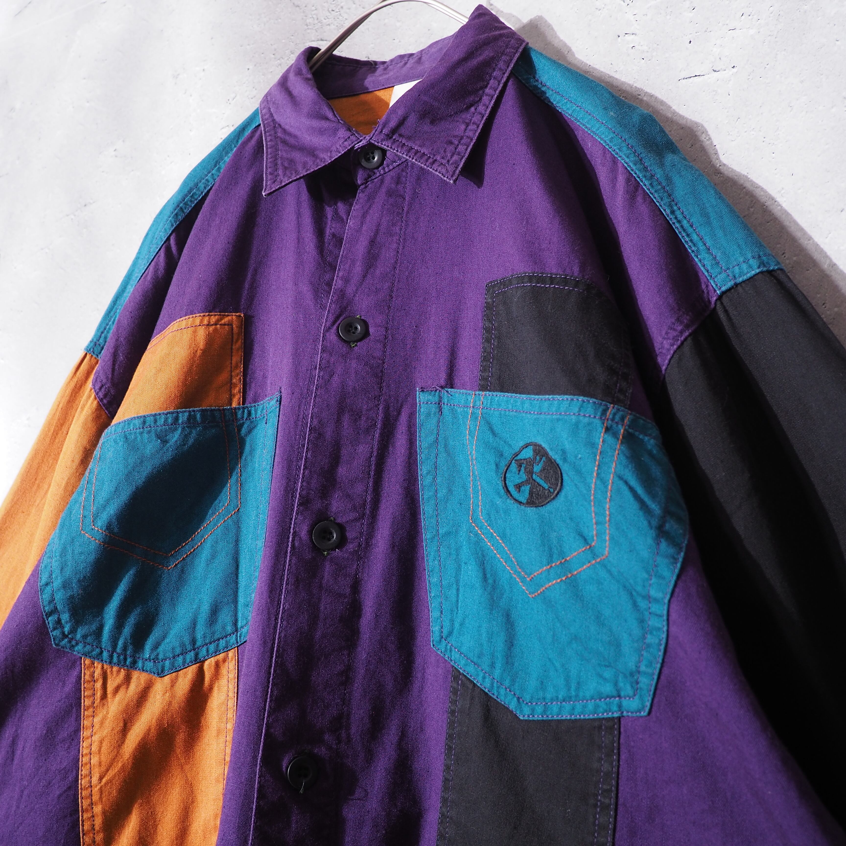 Good multi pop color panel combination loose shirt