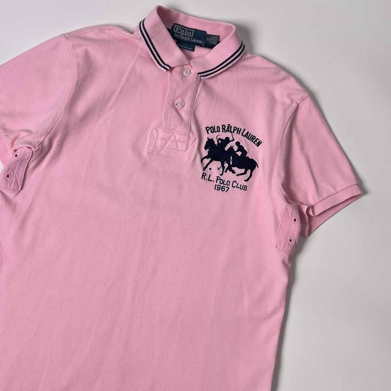 90s Polo by Ralph Lauren ラルフローレン CUSTOM FIT ポニー 刺繍 鹿の子 半袖 ポロシャツ M/ピンク/メンズ/ビンテージ