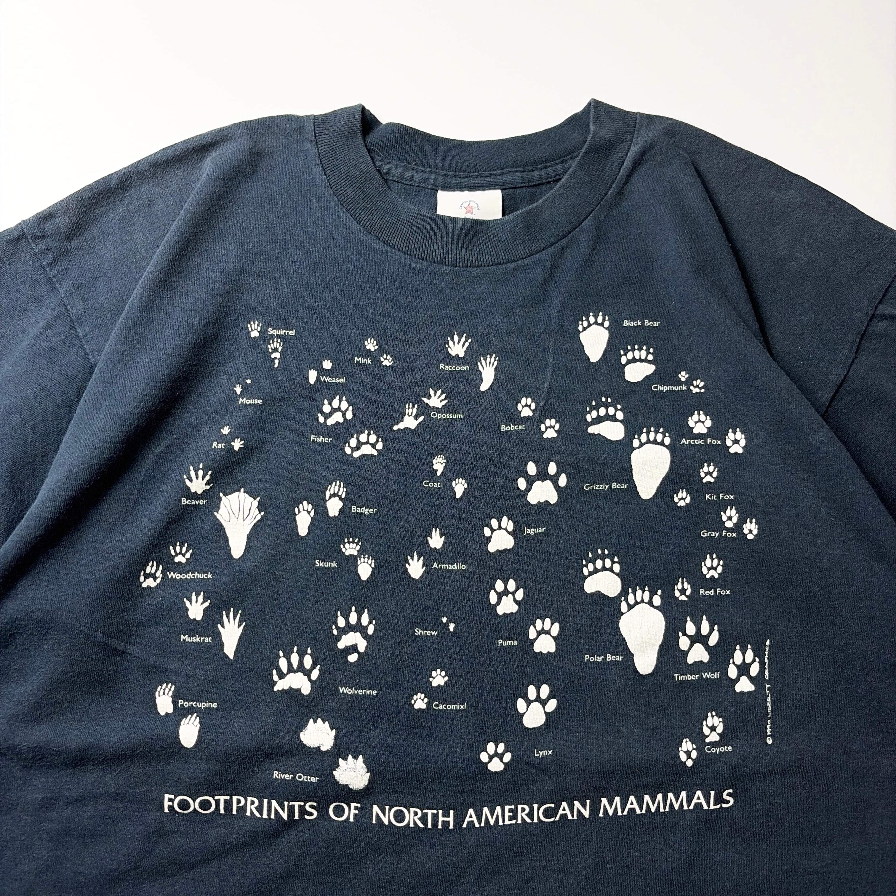 90s Animal Footprints Graphic Tee Navy Large USA