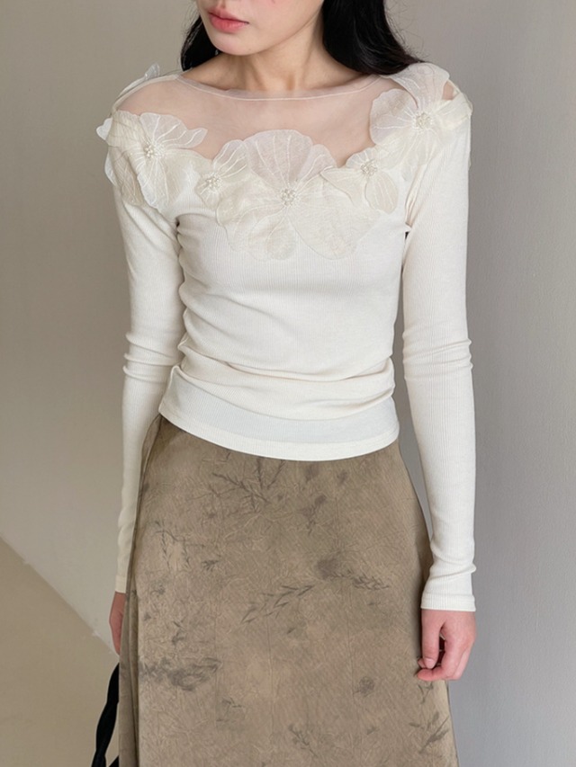 2colors ：：Floral Sheer Knit Top