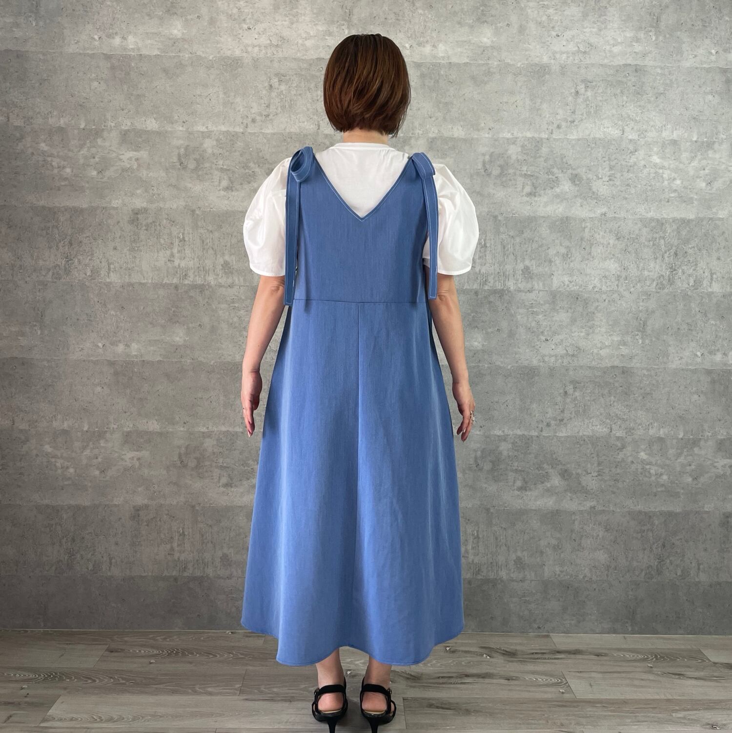 新色ブルー♡1年中使える♡スラっと見え 外せる肩リボン2wayジャンパー