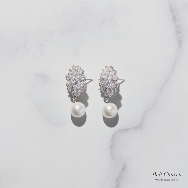 ウエディングピアス　イヤリング｜ジルコニア　パール｜シルバー(BC-E118)