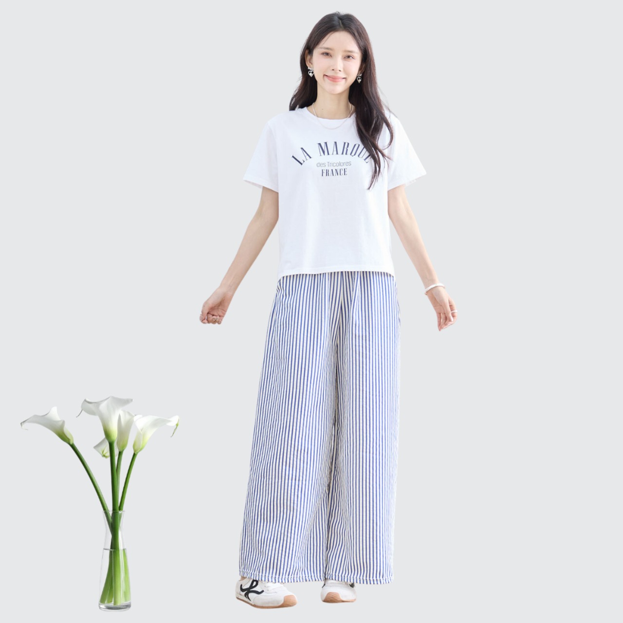 TRUBE リラックスストライプワイドパンツ【M~L】ネイビー