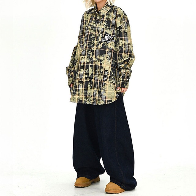 ペイントブリーチチェックルーズシャツ 2col   R01711