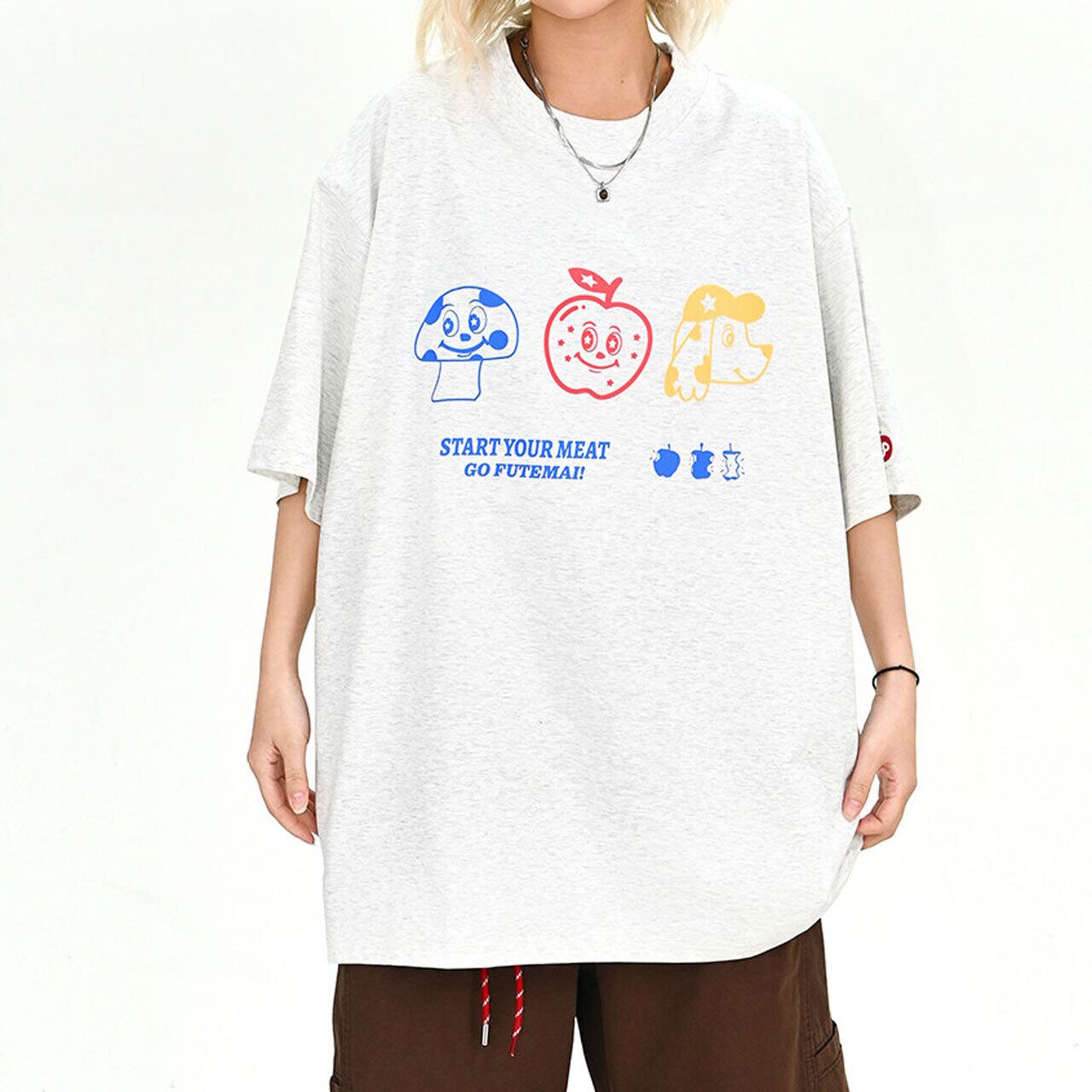 レトロキャラクターコミカルプリントTシャツ 2col R02057