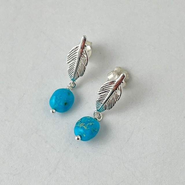 Lagoon Original ターコイズ フェザー スタッドピアス Mサイズ 羽 鳥 イーグル