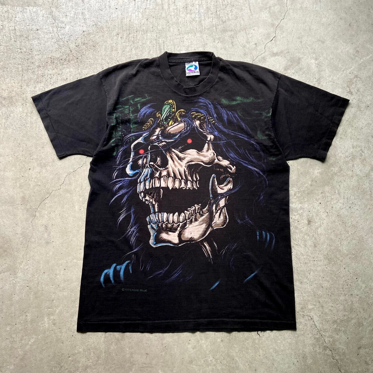 USA 美品 LQUID BLUE　2000年製 ドクロ・スカル両面Tシャツ