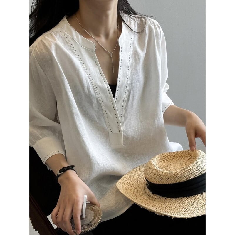 【海外倉庫より即発送】collarless skipper shirt 103007 Lサイズ
