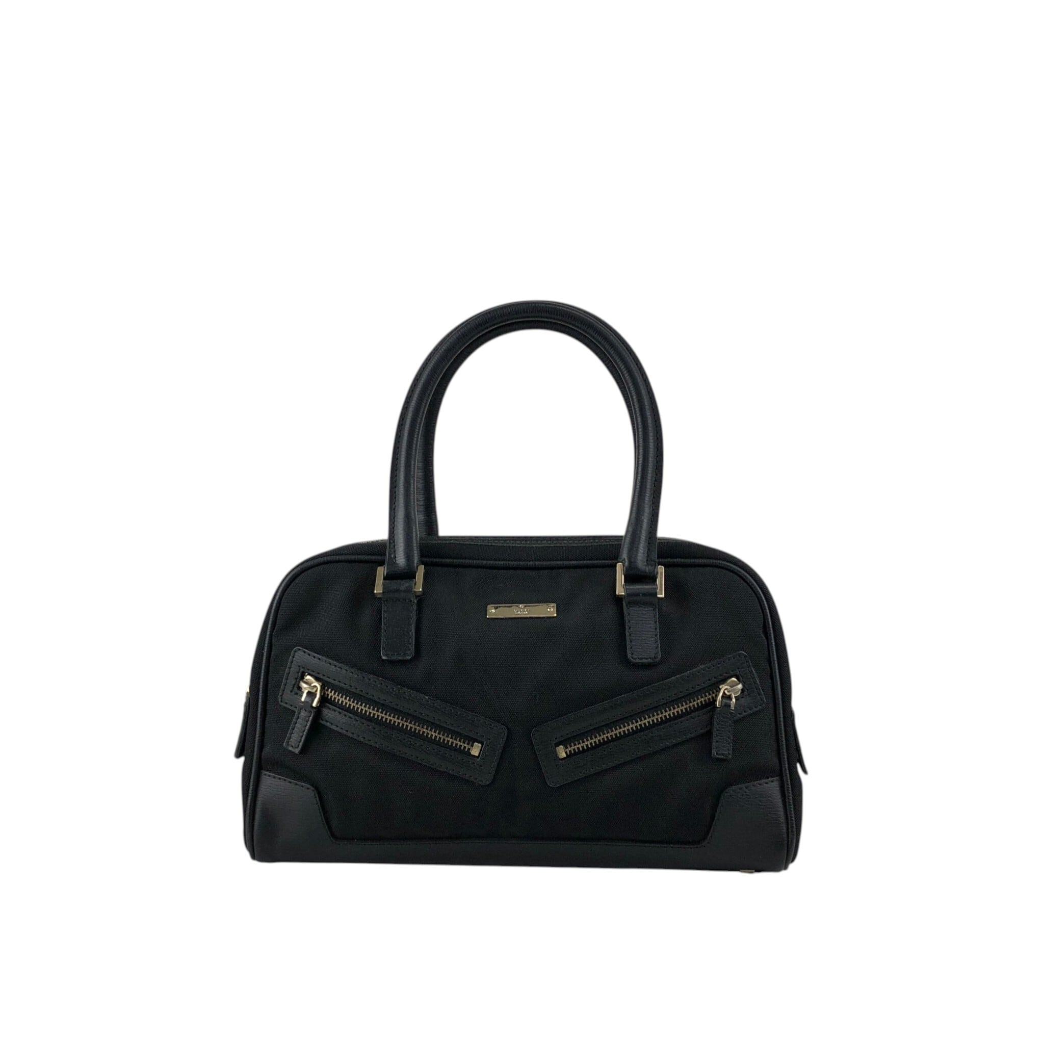 GUCCI グッチ ハンドバッグ ブラック ロゴプレート キャンバス ミニ