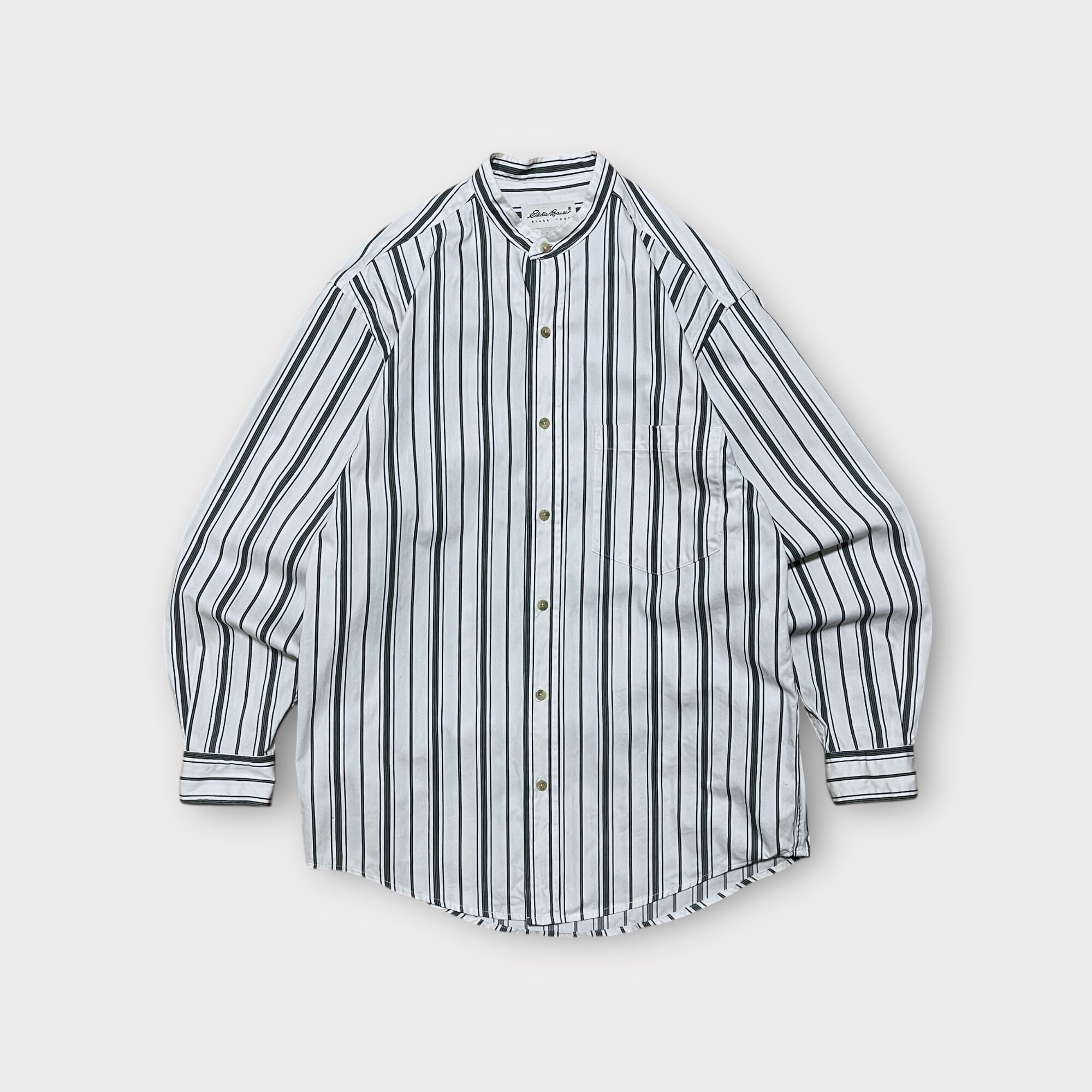 【Eddie Bauer】1990's〜 ヘリンボーンバンドカラーストライプシャツ