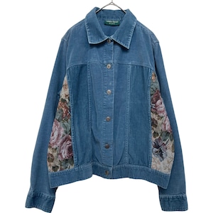 『美品 VINTAGE LEMON GRASS STUDIO flower corduroy switching design gobelins jacket』USED 古着 ヴィンテージ フラワー 花柄 コーデュロイ 切替 ゴブラン 刺繍 ジャケット