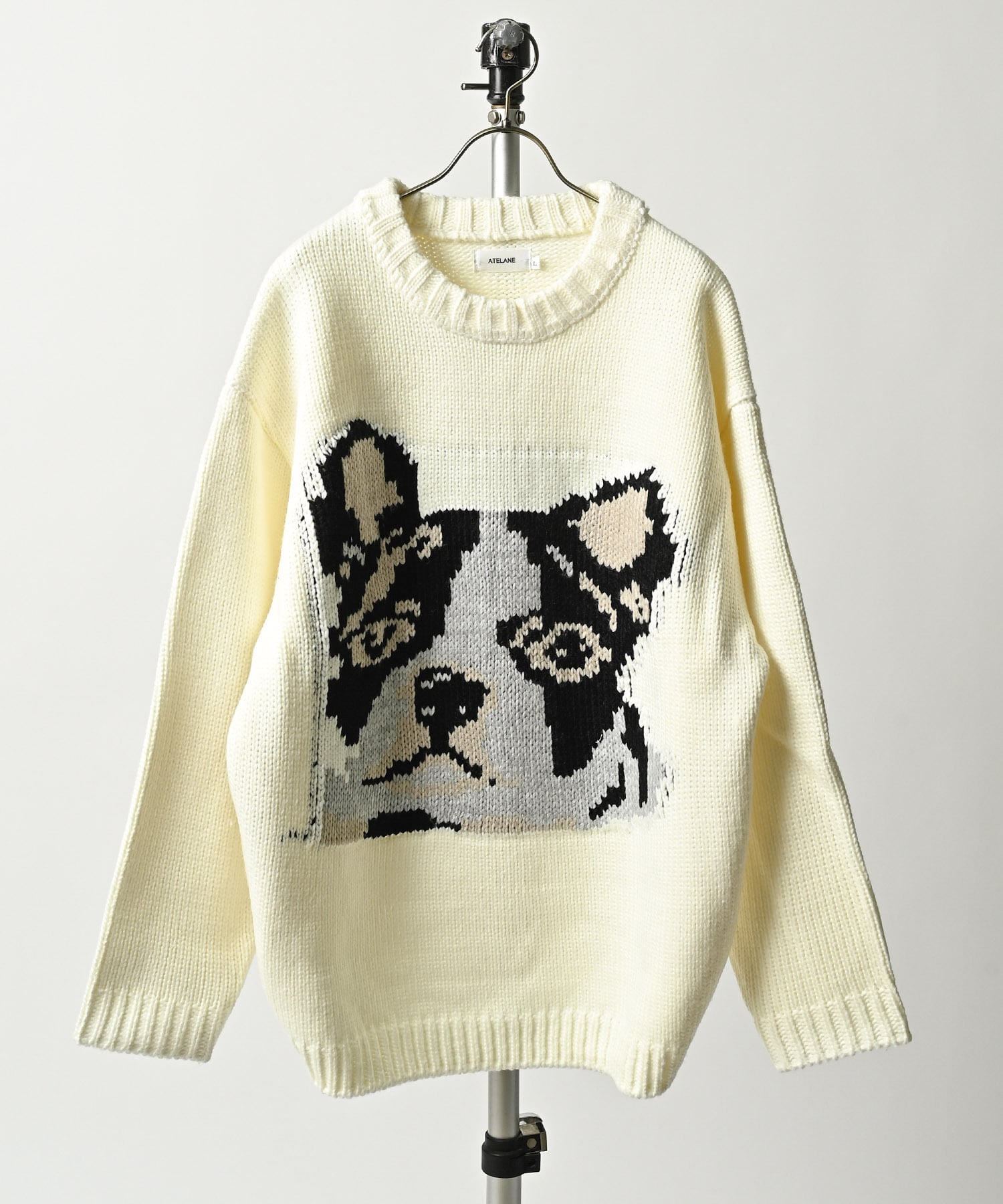 ATELANE 1.5g Low Gauge Knit Crew Neck dog (OFF) 25A-21001