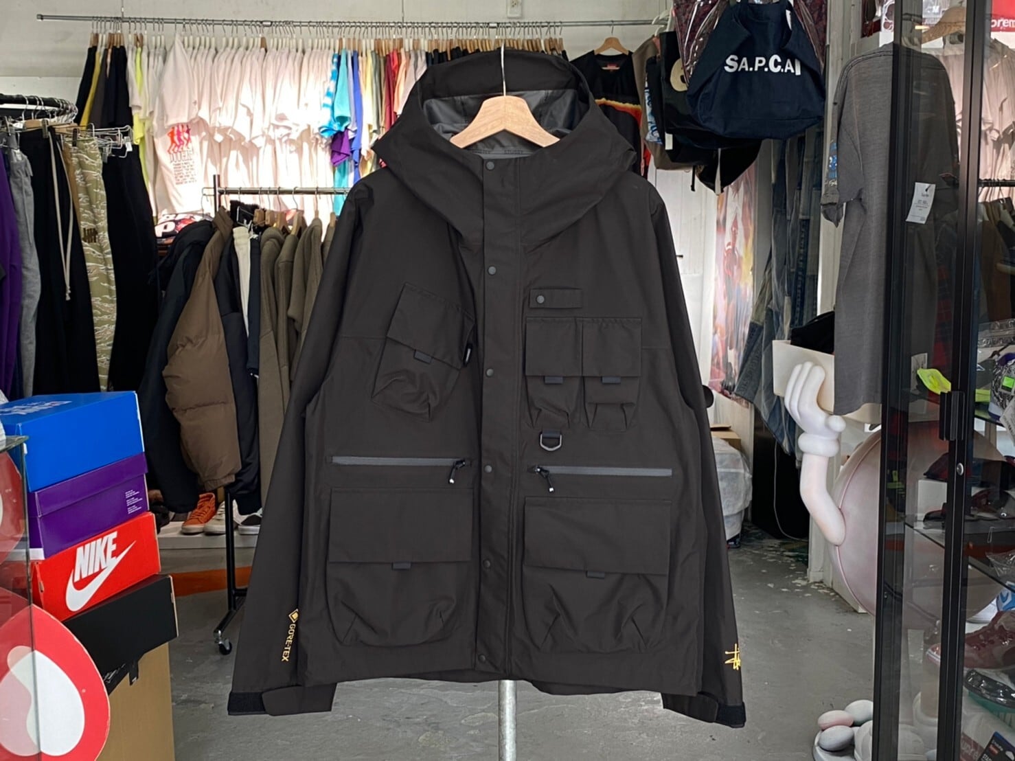 STUSSY GORE-TEX WADING SHELL SOLID JACKET BLACK LARGE 230KJ0737 