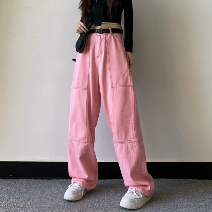 スタイルルーズカジュアルサマージーンズ レディースハイウェストウェストワイドレッグパンツ かわいい 夏物 ワイドパンツ ケッペル83172852554