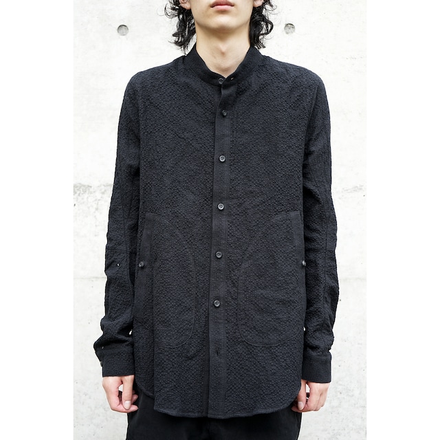 [D.HYGEN] (ディーハイゲン) ST102-0321A Wool x Cotton Dimple Washer Band Collar Shirt