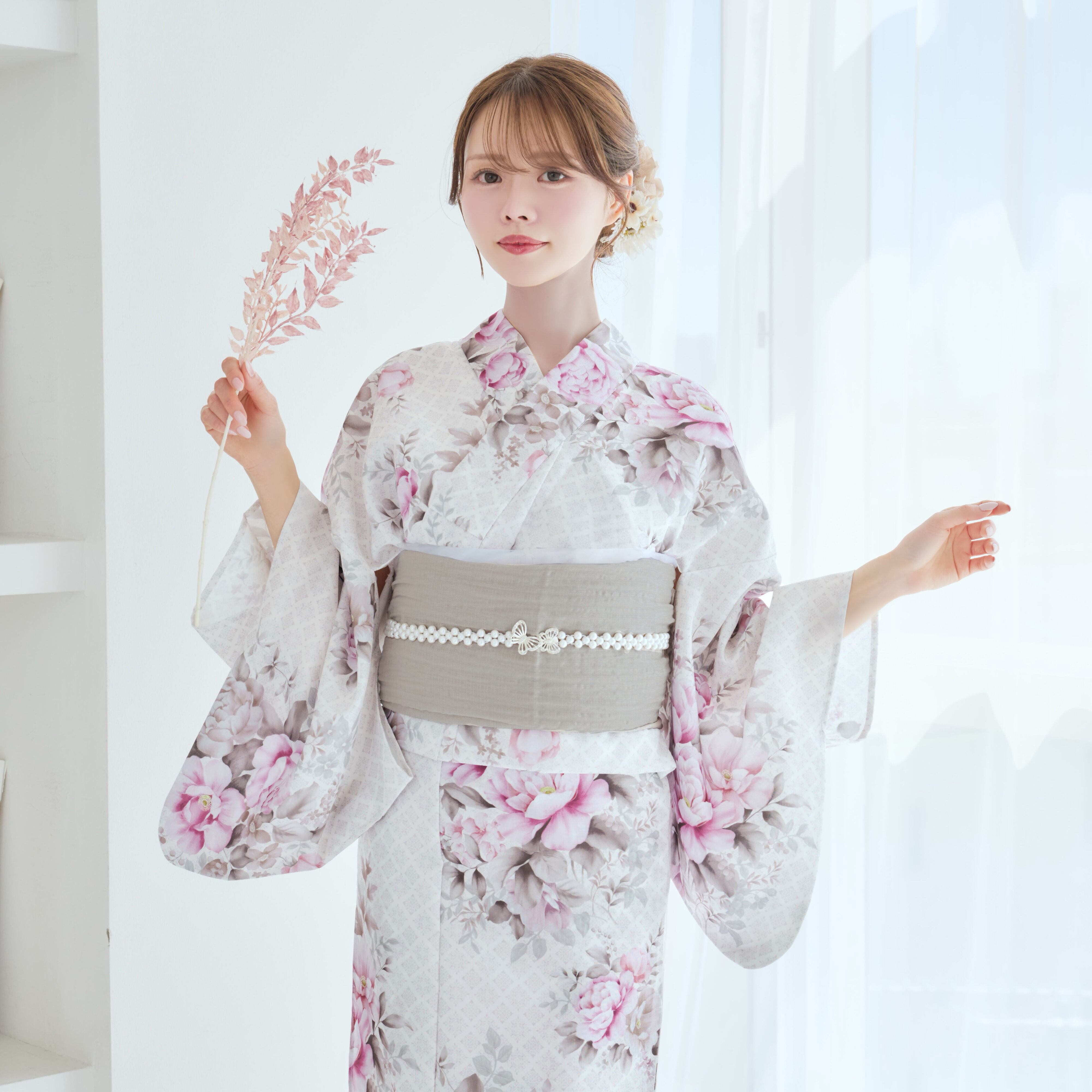 高級浴衣4点set撫子色の恋花あそび【兵児帯ラメサンド】Y5-22