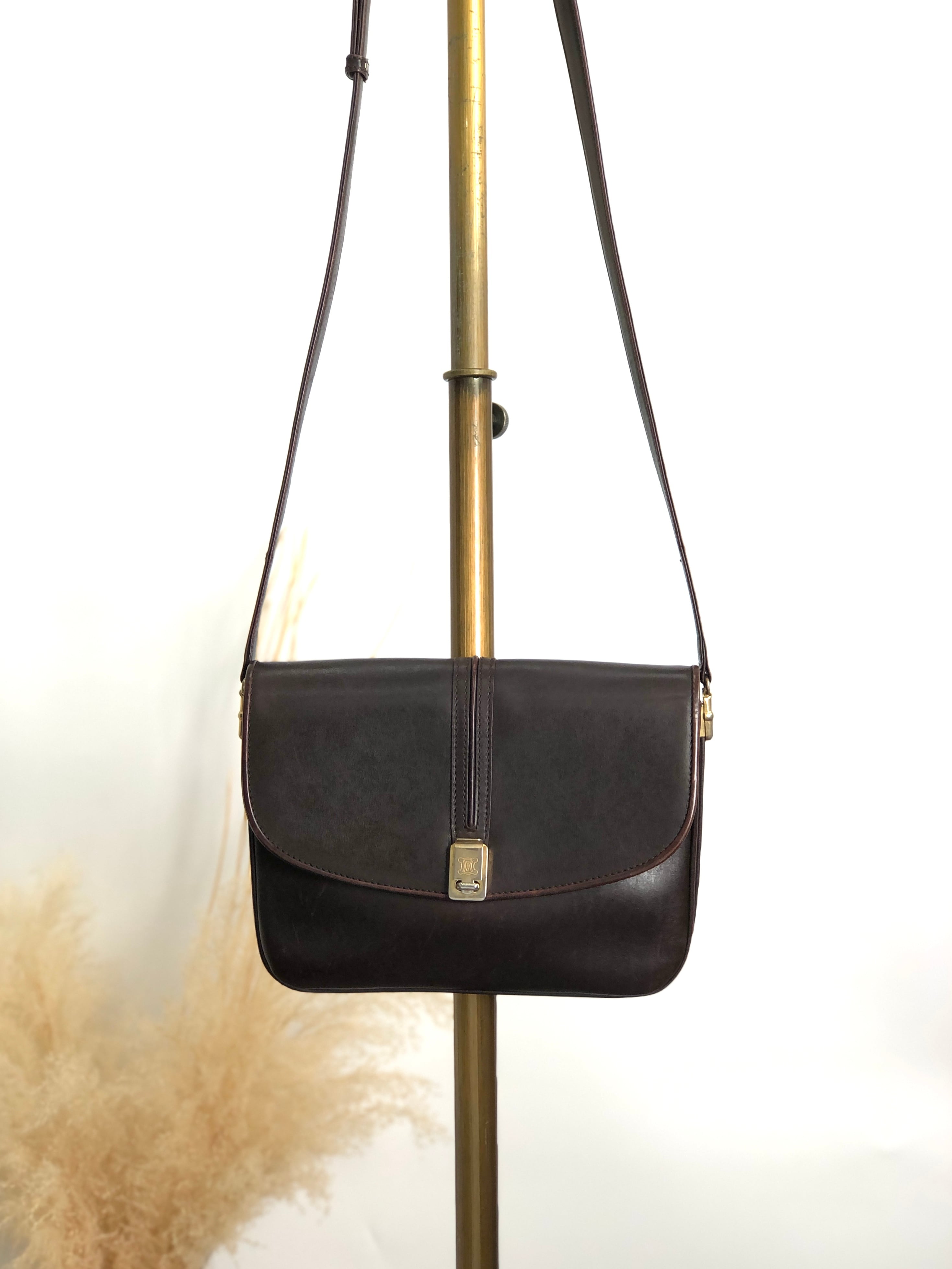 CELINE セリーヌ ショルダーバッグ ブラウン ロゴ レザー vintage ヴィンテージ オールド wj4pws