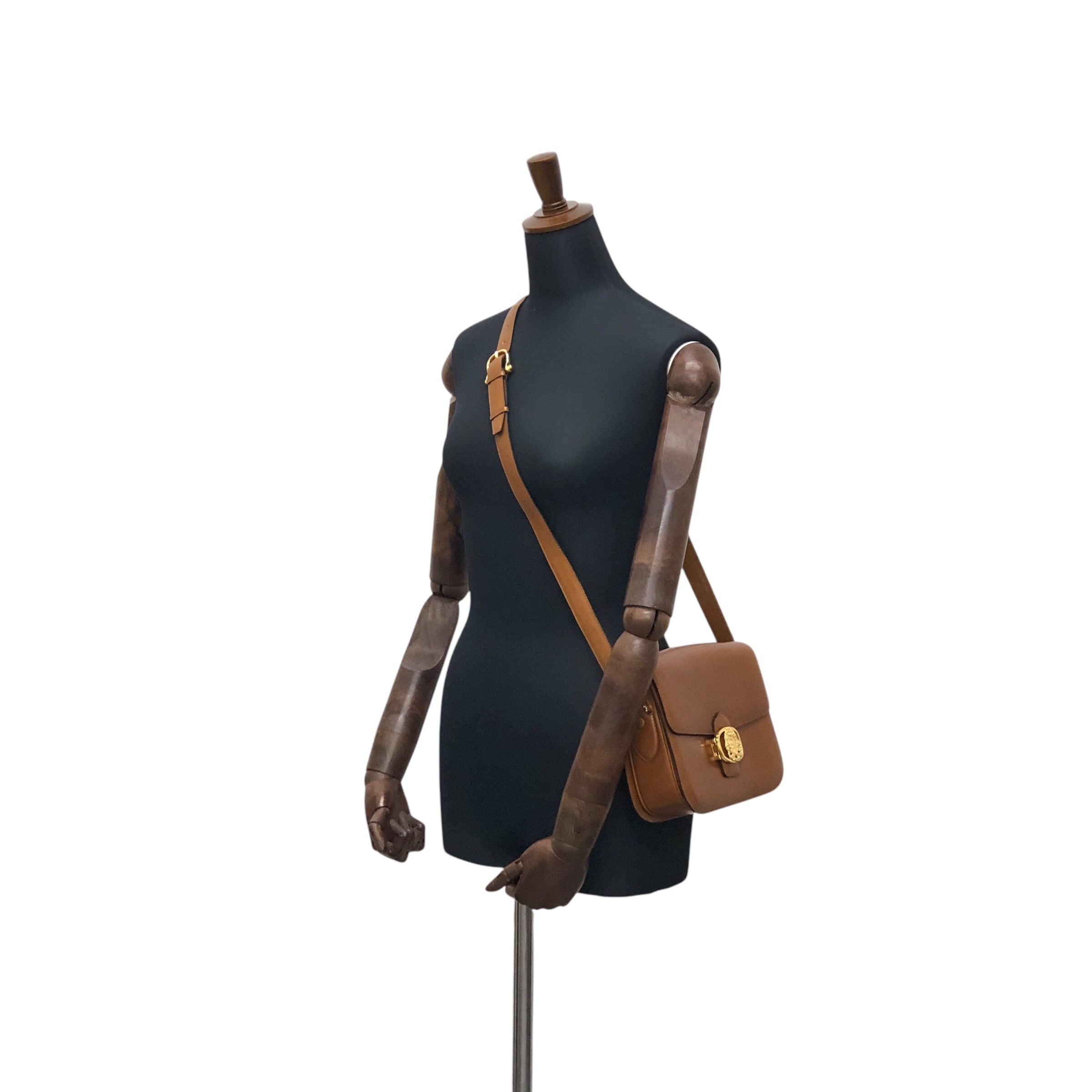 CELINE セリーヌ ショルダーバッグ キャメル エンブレム レザー