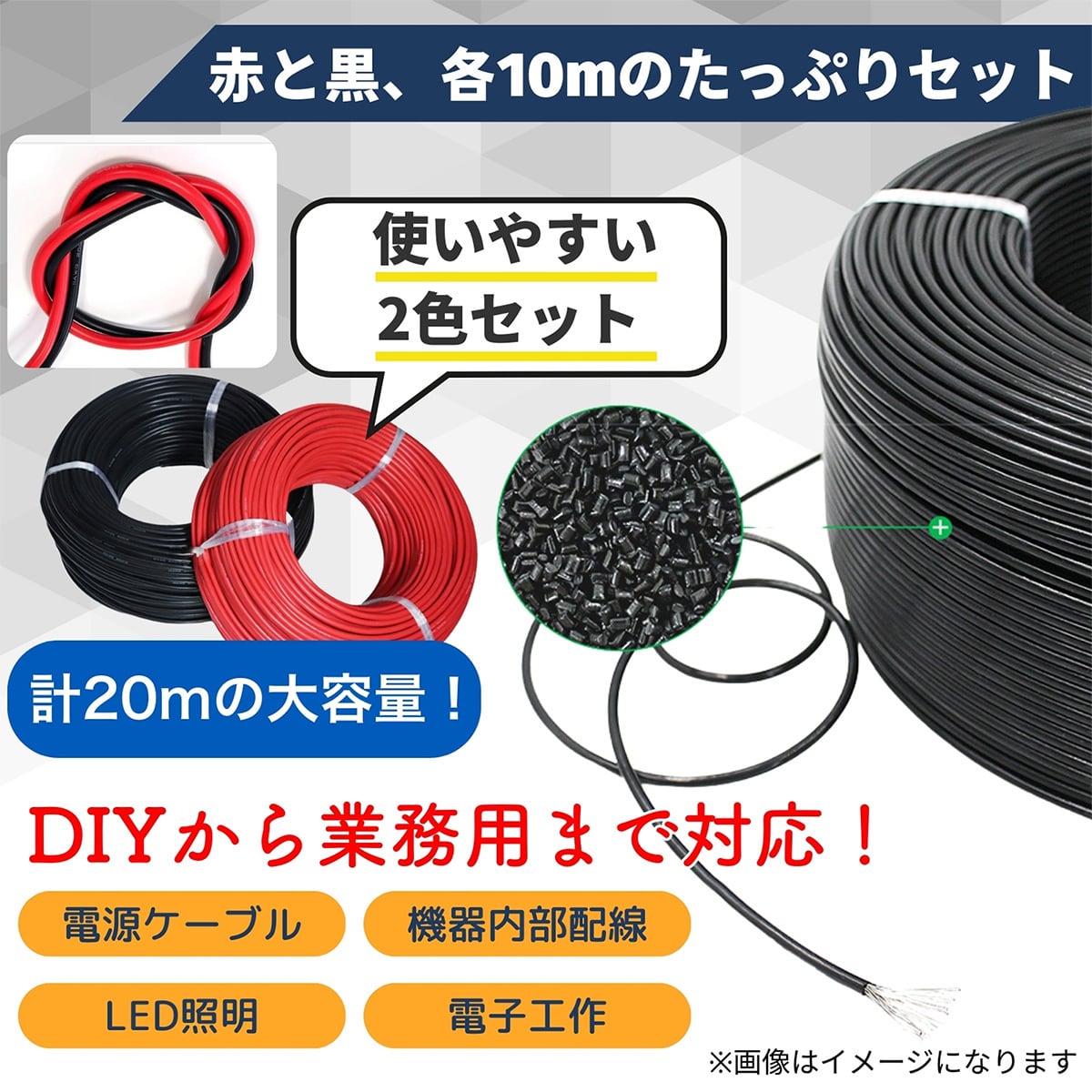 耐熱ビニル電線赤黒セット 【赤・黒各10m*2本 合計20m】【サイズ選択