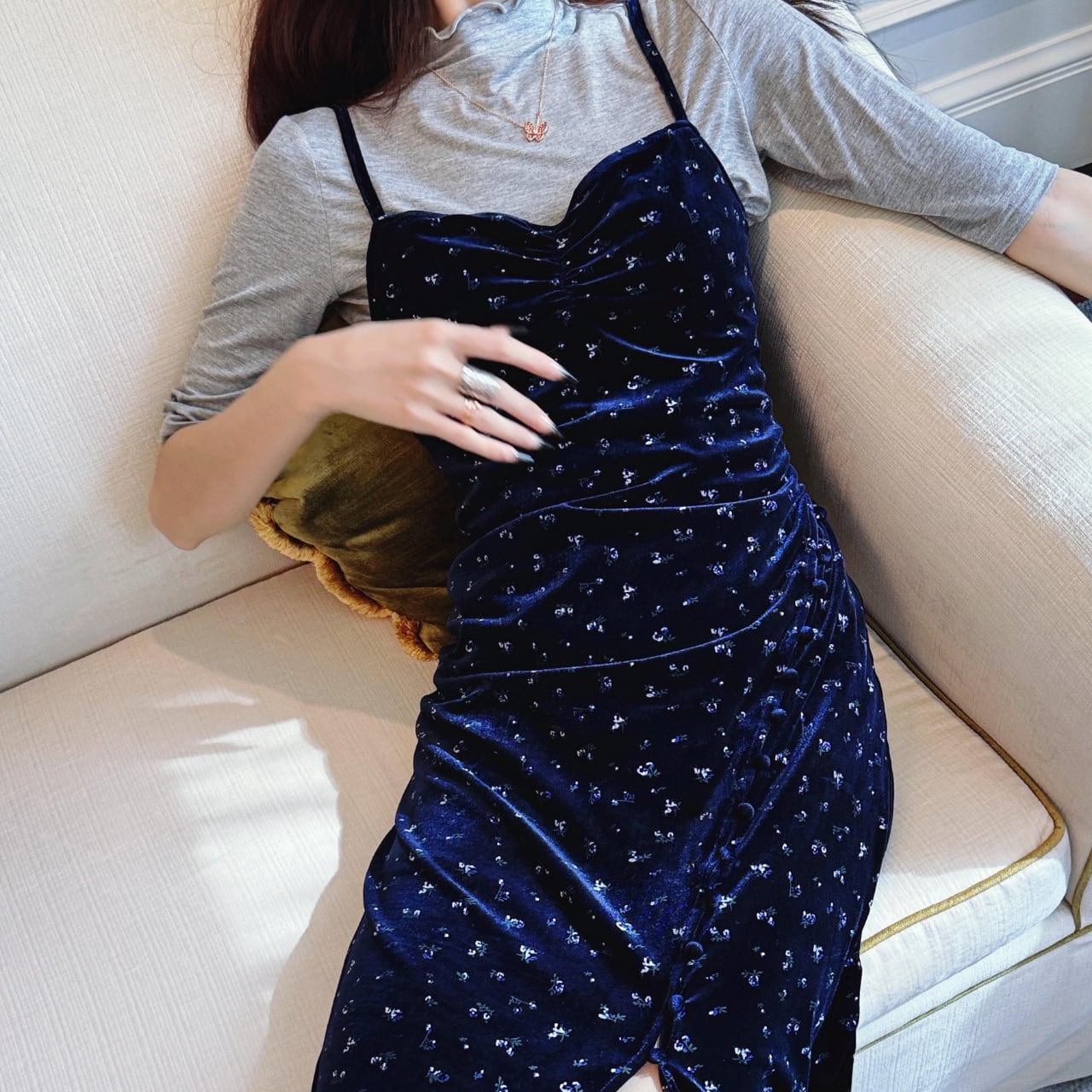 Velvet maxi camisole dress 00148