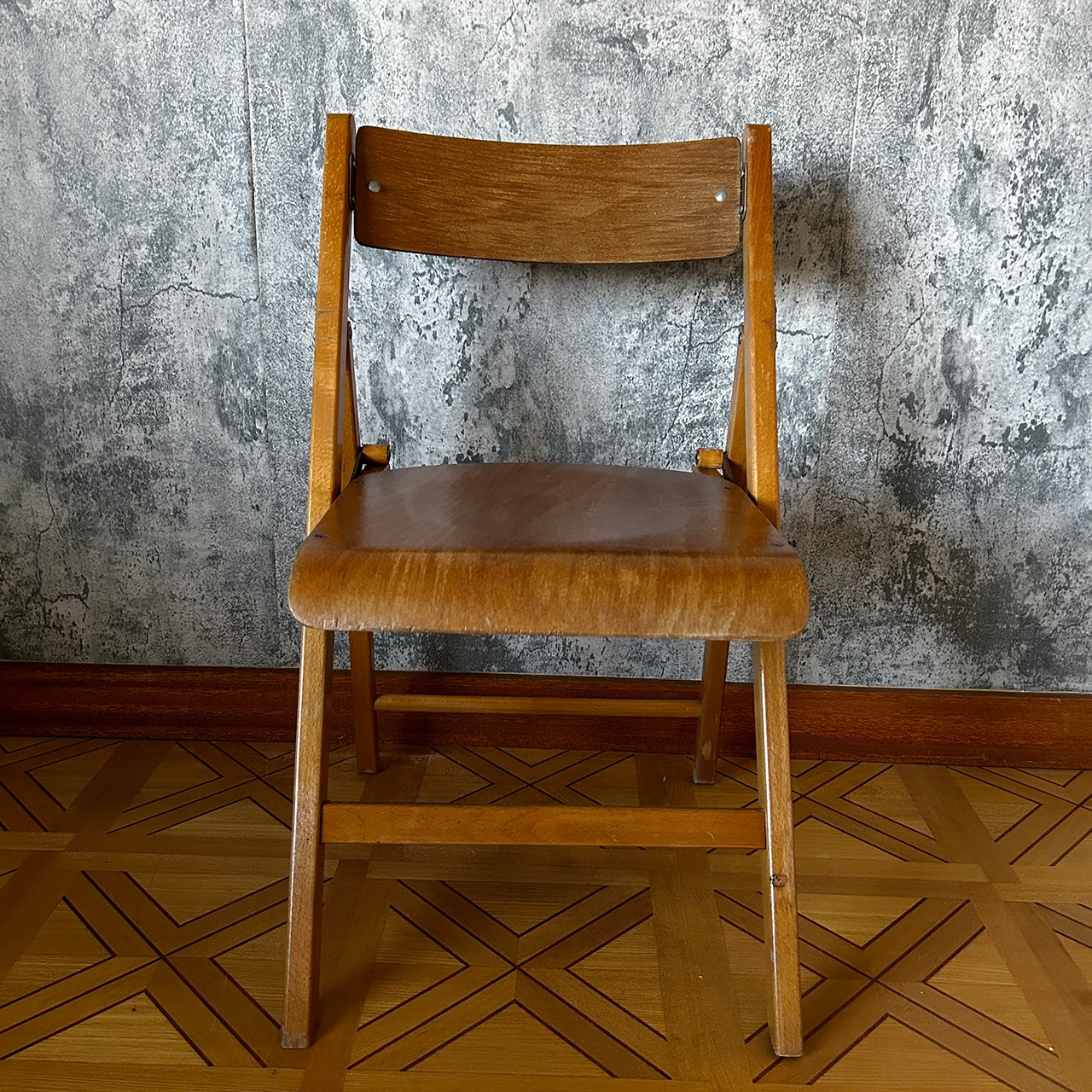 70's Vintage French Wood Folding Chair Used 中古 リペア済