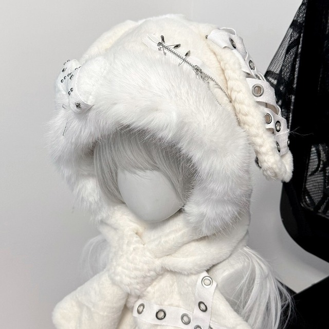 レース×安全ピンで飾るあざと可愛い地雷系うさ耳 バラクラバ｜天使と悪魔