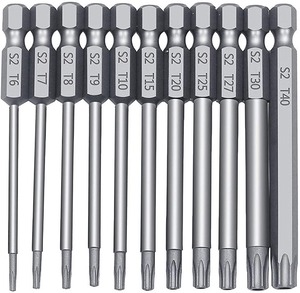 【数量限り】トルクスドライバー ビット 11本セット 中空トルクス頭 75ｍｍ 六角軸 6.35mm T6-T40 S2鋼ドライバービット 磁気 トルクス星ネジ用ビット工具