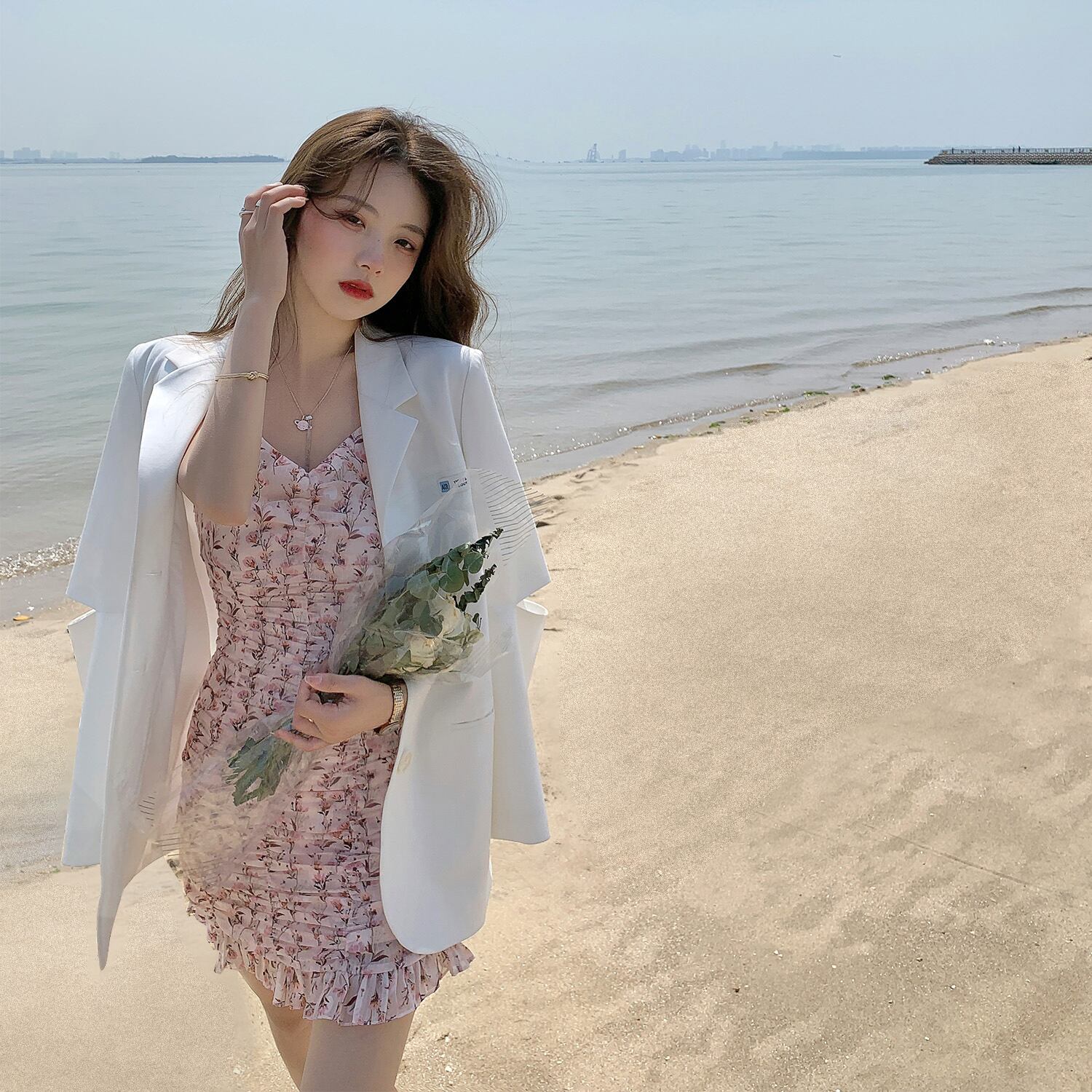 スカート サマーフローラル ピンク 大人ガーリー スウィート キュート カジュアル 夏物 花柄 HUCHUJING71658362924