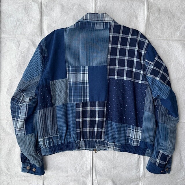 Polo Ralph Lauren ポロラルフローレン パッチワーク ボンバージャケット スイングトップ インディゴ 古着 XL 画像7